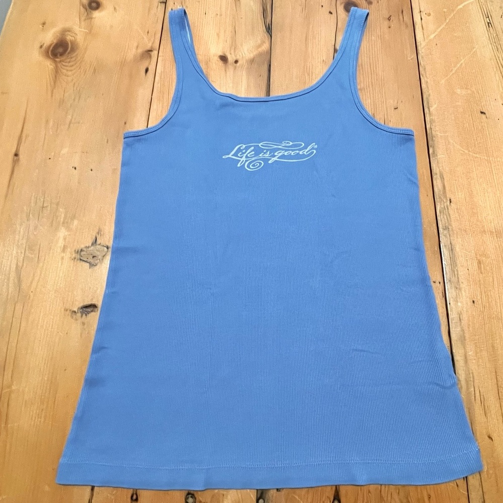 Life Is Good - Good Vibes - Ribbed Tank Top - large blue fitted